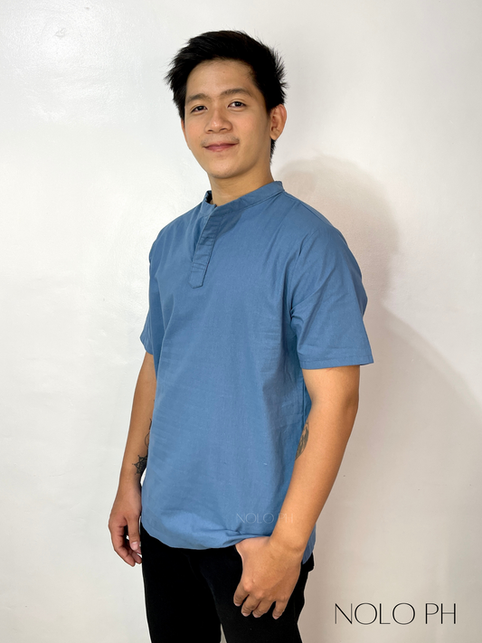 Easy Cotton Linen Polo Shirt (Cerulean Blue)